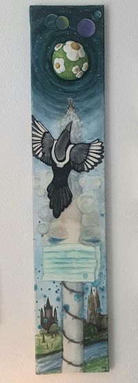 Selke, Meike - VieleBunte_Viva Coronia_2021_Acryl, Aquarell, Skulptur auf Leinwand_100x20cm_1200Euro